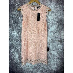 Lulus Dress Womens L Pink Embroidered Crochet Keyhole Ruffles Shift Cottage